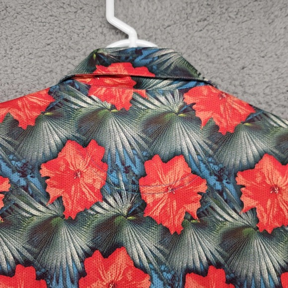 Millennium 7M shirt Mens medium Tropical Floral Short Sleeve Button Up Mesh - Picture 2 of 9